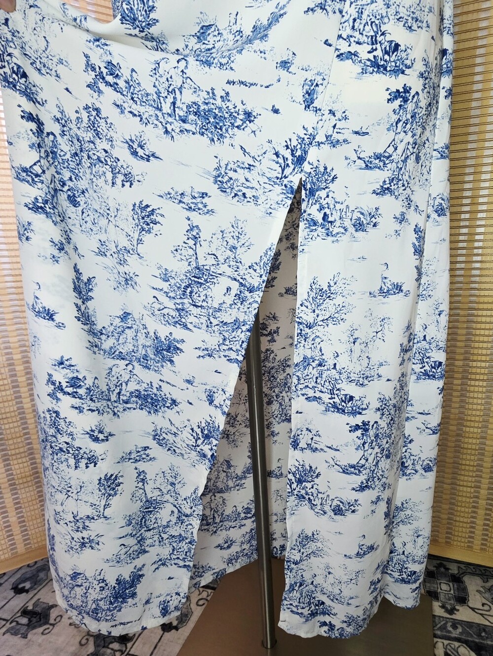 Blue White Toile Flowy Maxi Dress Ruffles Cottagecore , Size XL - Picture 6 of 9